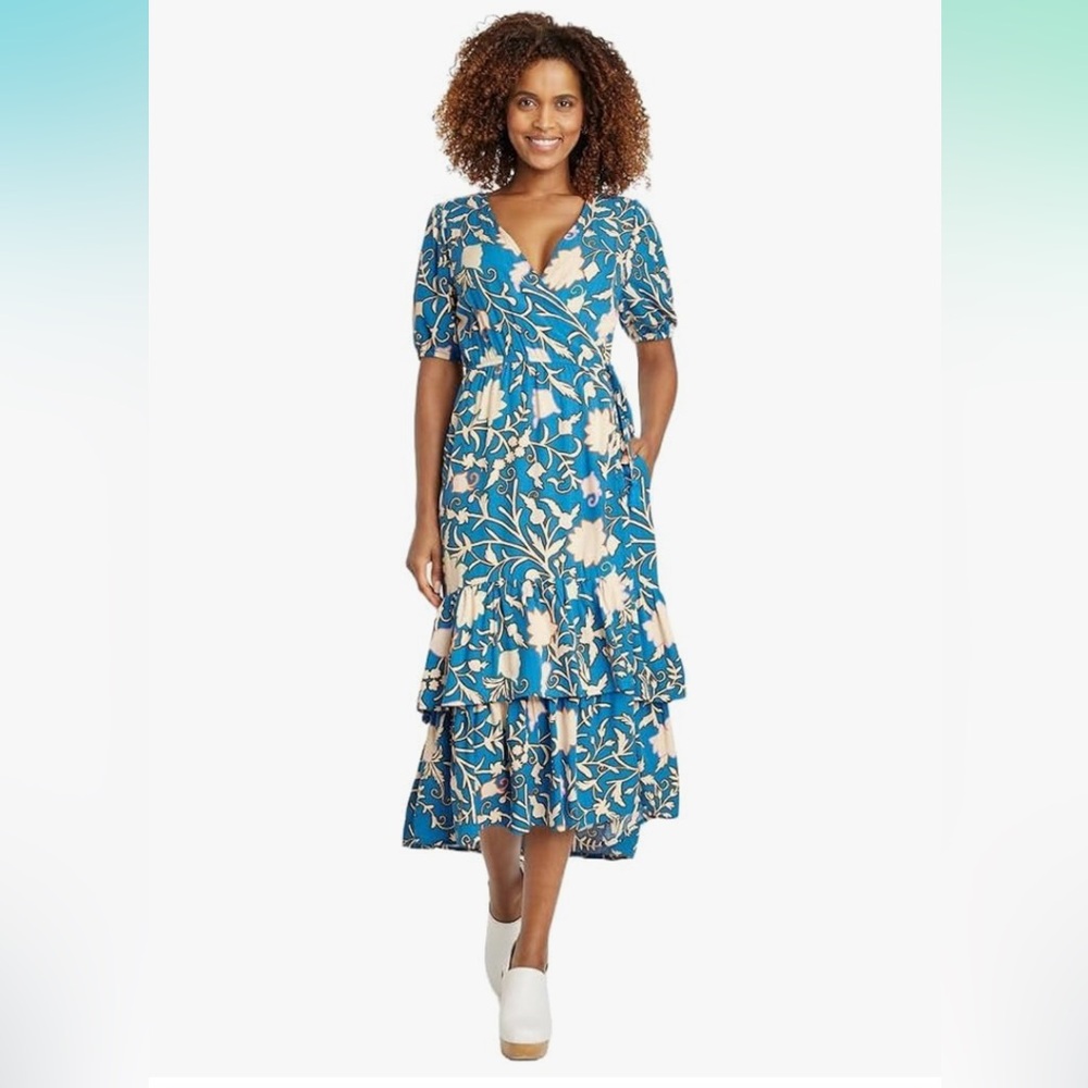 Knox Rose Wrap Dress. Short Sleeve | Floral Ruffle | Blue | Women’s Sz-XL EUC